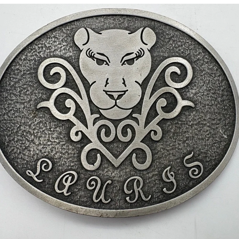 Paurss Lioness Belt Buckle Vintage Western Animal Motif Pewter Tone Metal